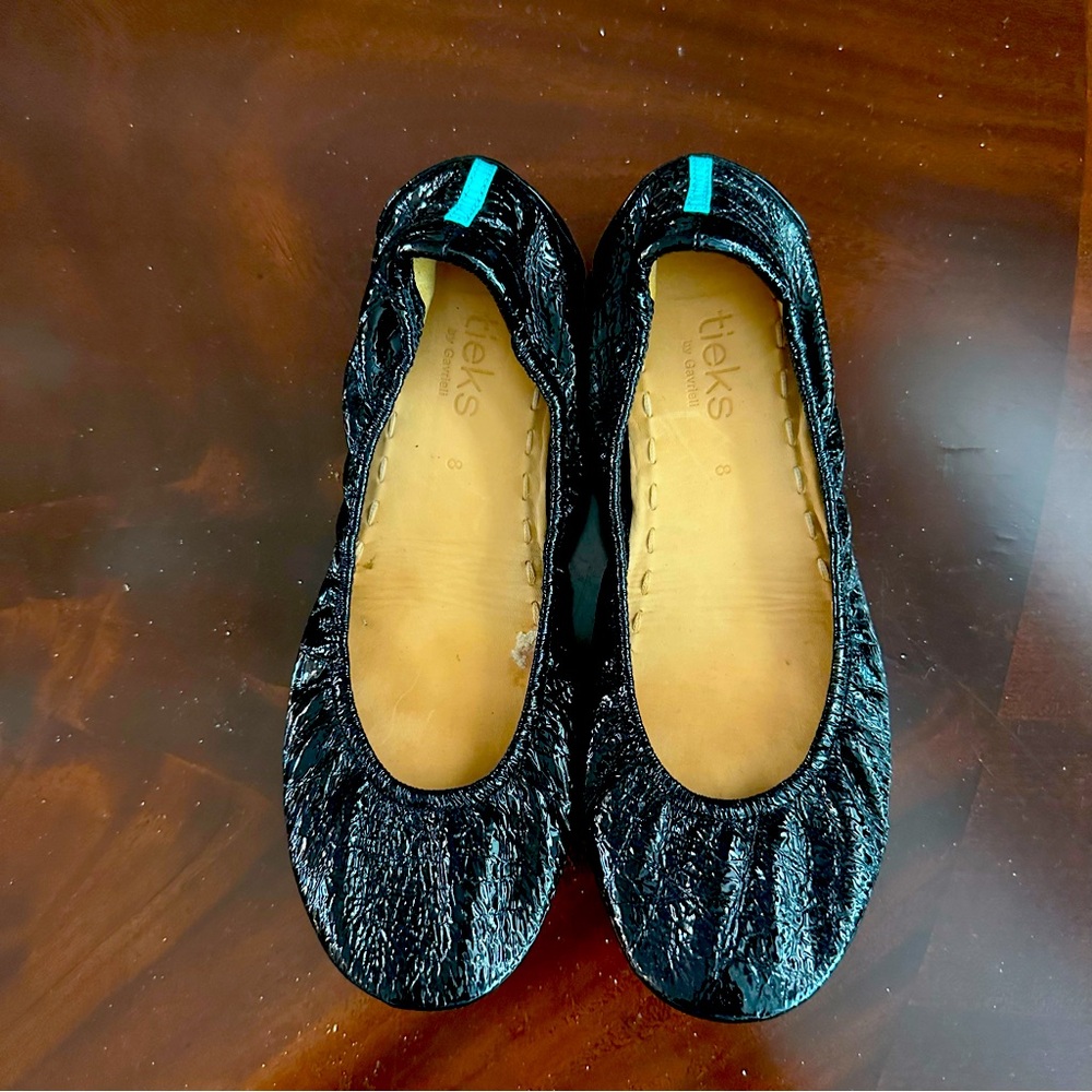 Tieks Obsidian Black Ballet Flat 8 VG Preowned Condition